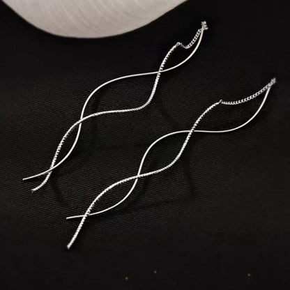 Sterling Silver Wavy Tassel Threader Earrings